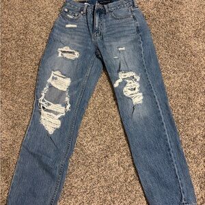 Aeropostale Blue Straight Leg Jeans with Distressed Details